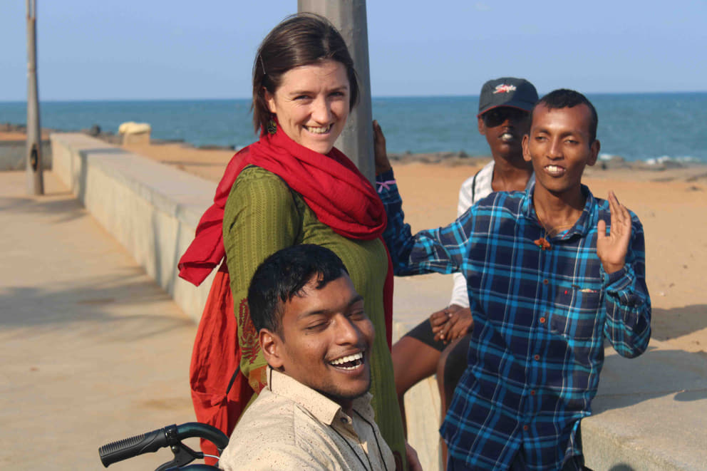 Leo with children from Deepam at Pondicherry beach