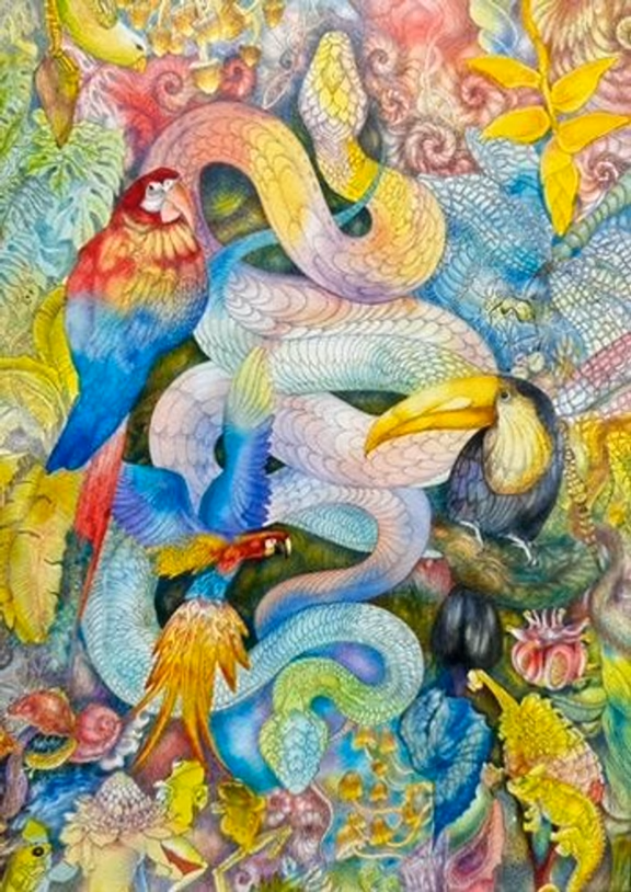 A painting by Pujasree Burman from the exhibition "Sacred Echoes"