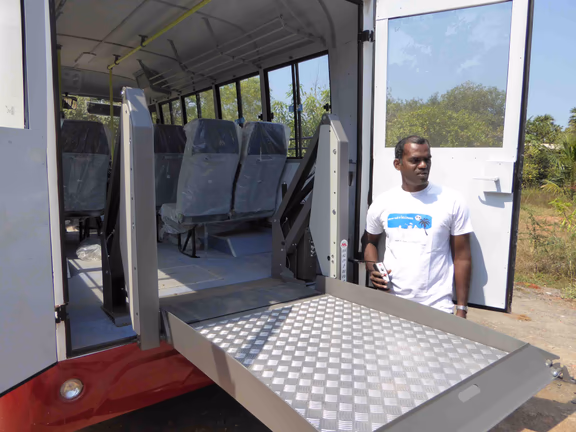 Raju demonstrates the platform lift