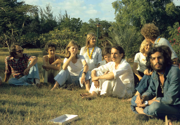 3 The caravan arrives in Aspiration. From left: Jean-Claude Refuveille, Christine Devin, Ella-Maria in Ashram still, Nicole Elf in coimbatore