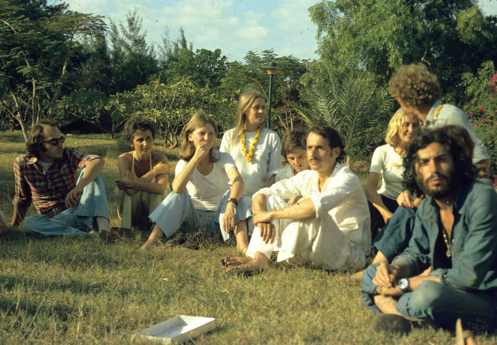 3 The caravan arrives in Aspiration. From left: Jean-Claude Refuveille, Christine Devin, Ella-Maria in Ashram still, Nicole Elf in coimbatore