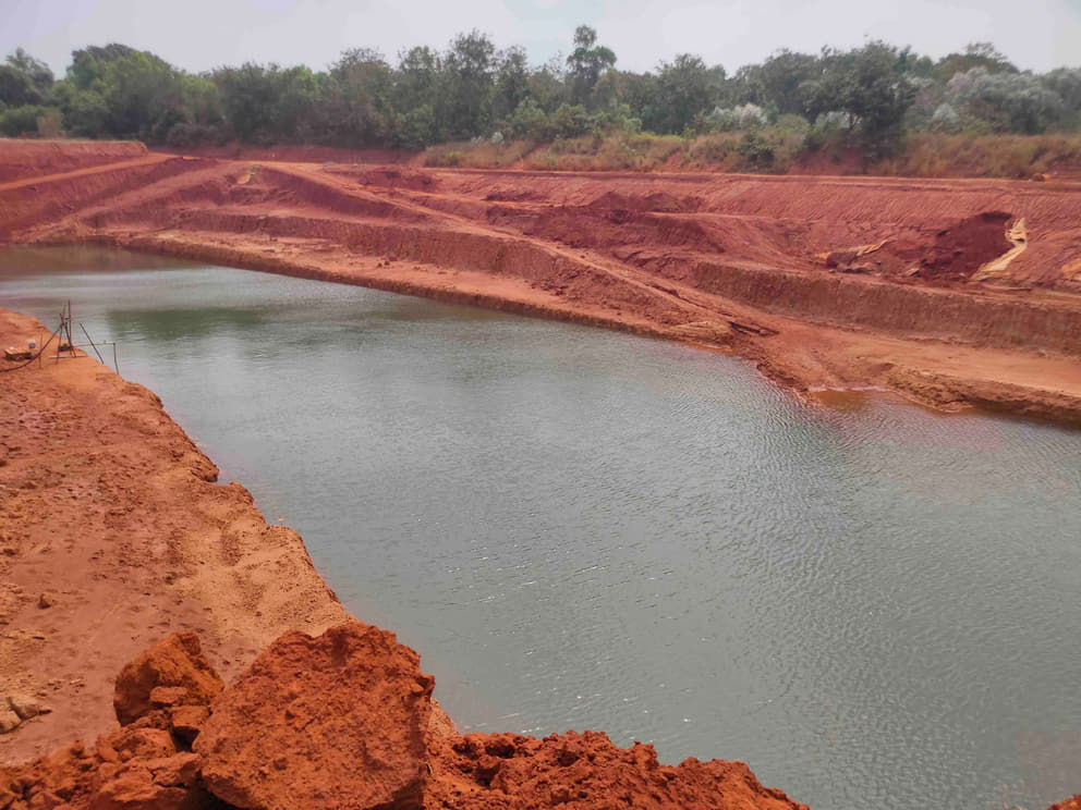 Rainwater and groundwater partially filled up the 10 metres deep test pond at the Matrimandir