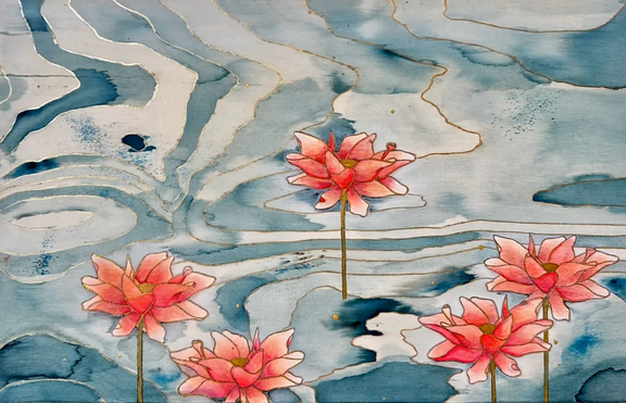 Lotus flowers pyrography