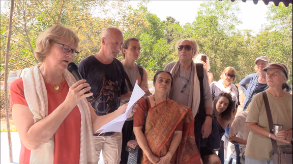 1 Isa Wagner from Auroville International Germany speaks at the inauguration of the temporary European Pavilion