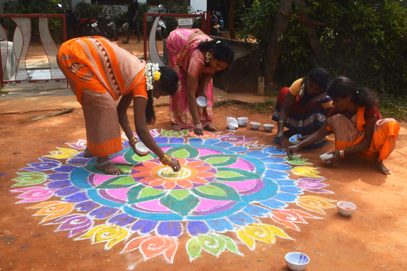Making a Pongal Kolam