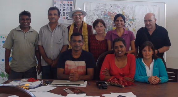 Members of the Land Board and LFAU. From left standing: Kaniappan, Sandeep, Aryadeep, Mandakini Lucien Brun, Divya, Gérard. Sitting, from left, Prasad, Suhasini, Sigrid