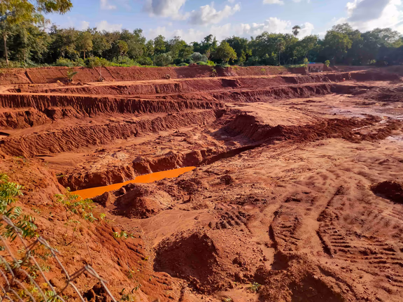 The excavation of the test pond for the Matrimandir Lake