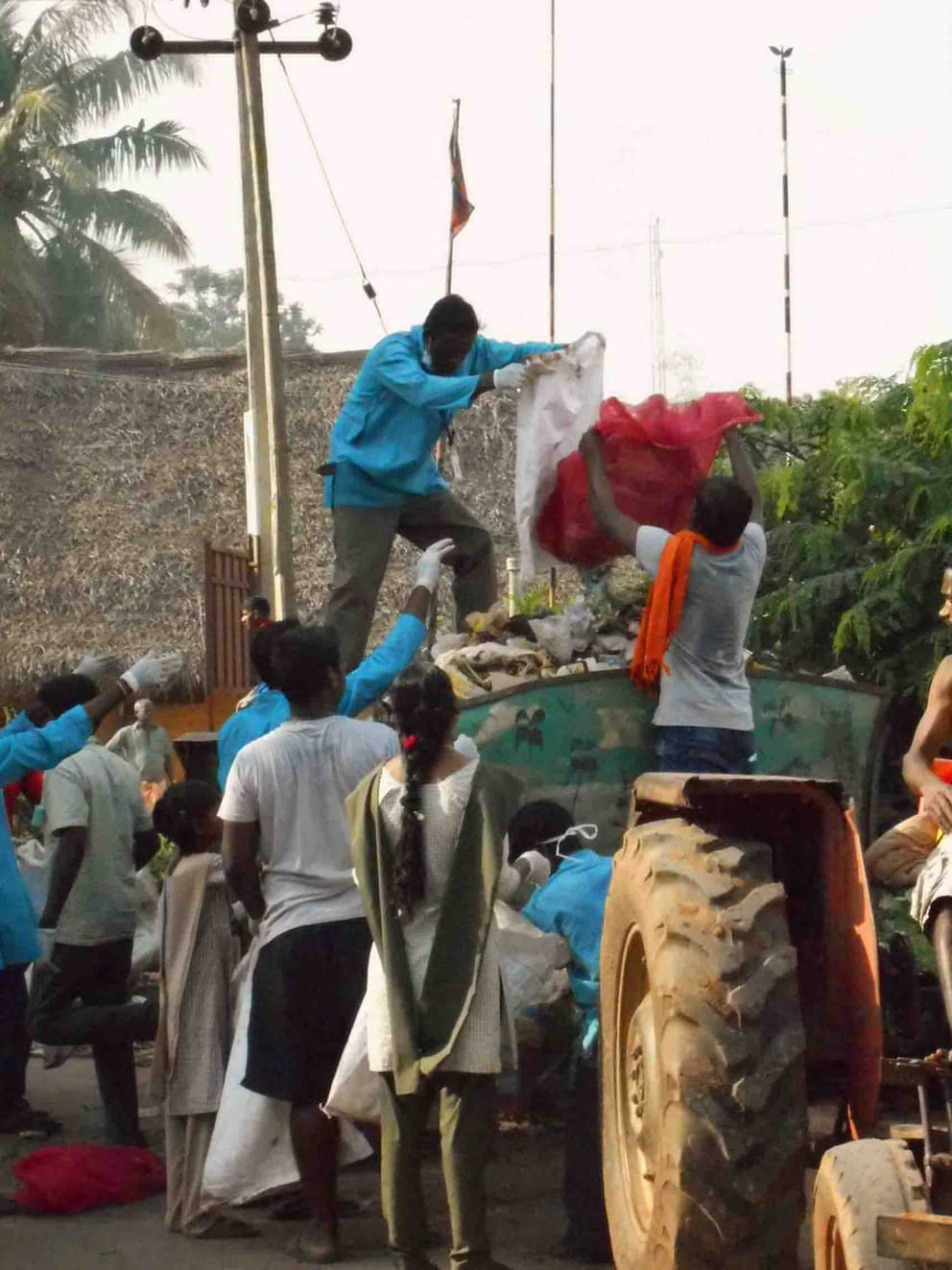 Loading trash on a cart