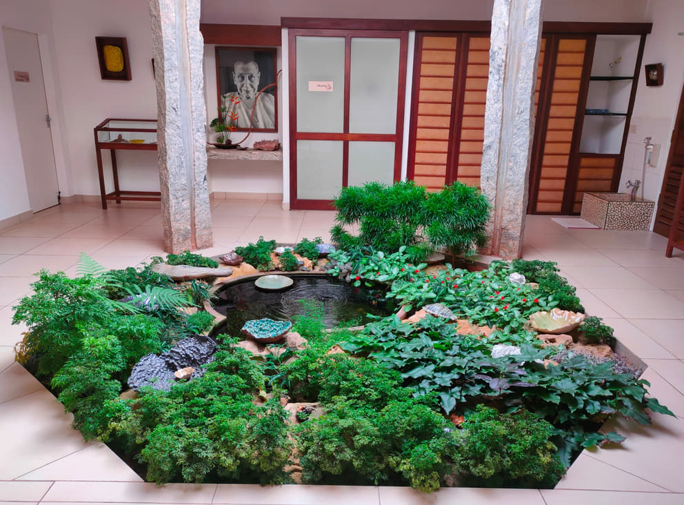 The central pond with ceramic art pieces