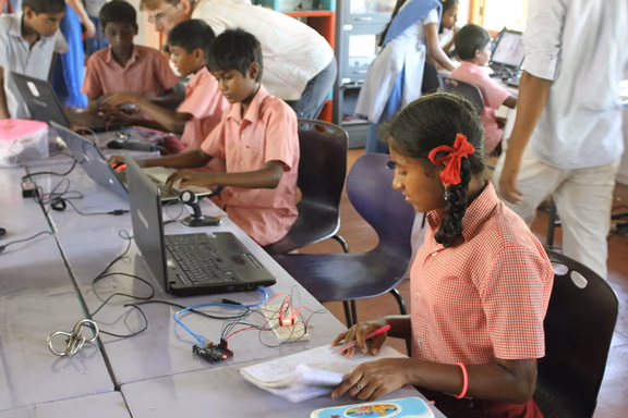 Students operating the systems at STEM Land