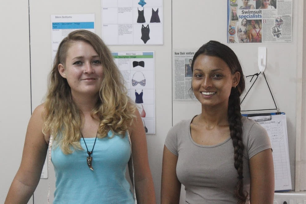 Dasha (left) and Suhasini in the Esendi Swimwear workshop