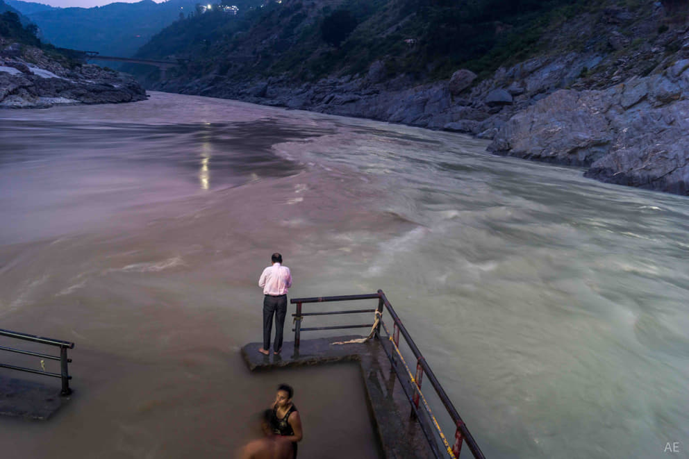 The confluence of the rivers Alaknanda and Bhagirathi, where the river becomes Ganga