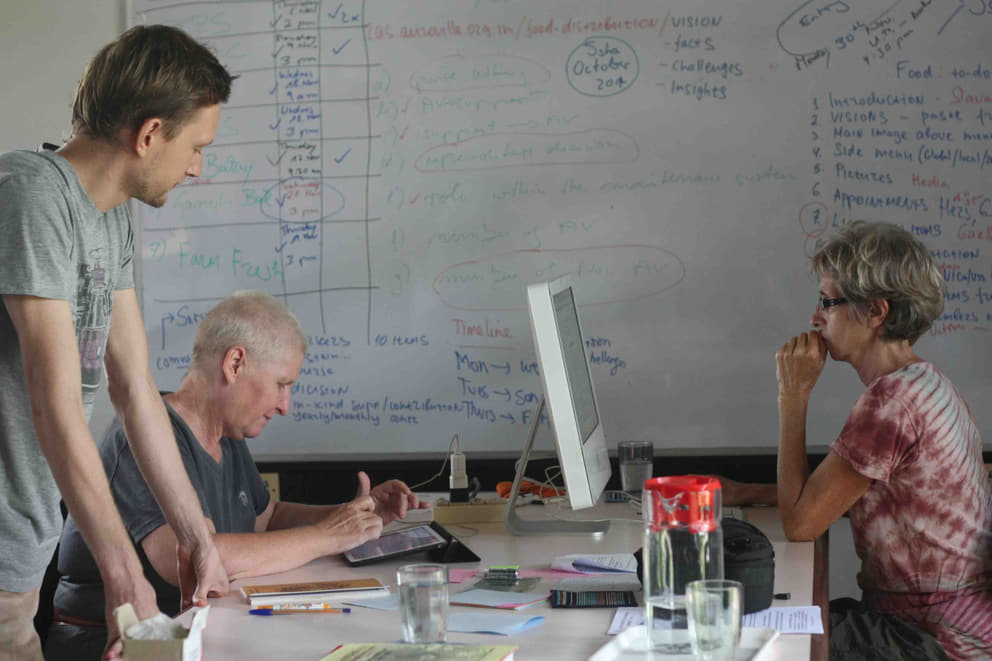 Inside the RAS: From left, Slava, Inge and volunteer Christa