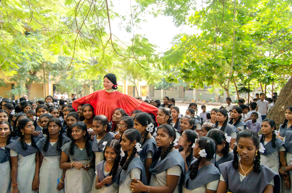 Tsunamika arrives at one of the schools around Auroville