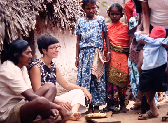 An early Aurovilian enjoying hospitality in Kuilapalayam during Pongol, 1972