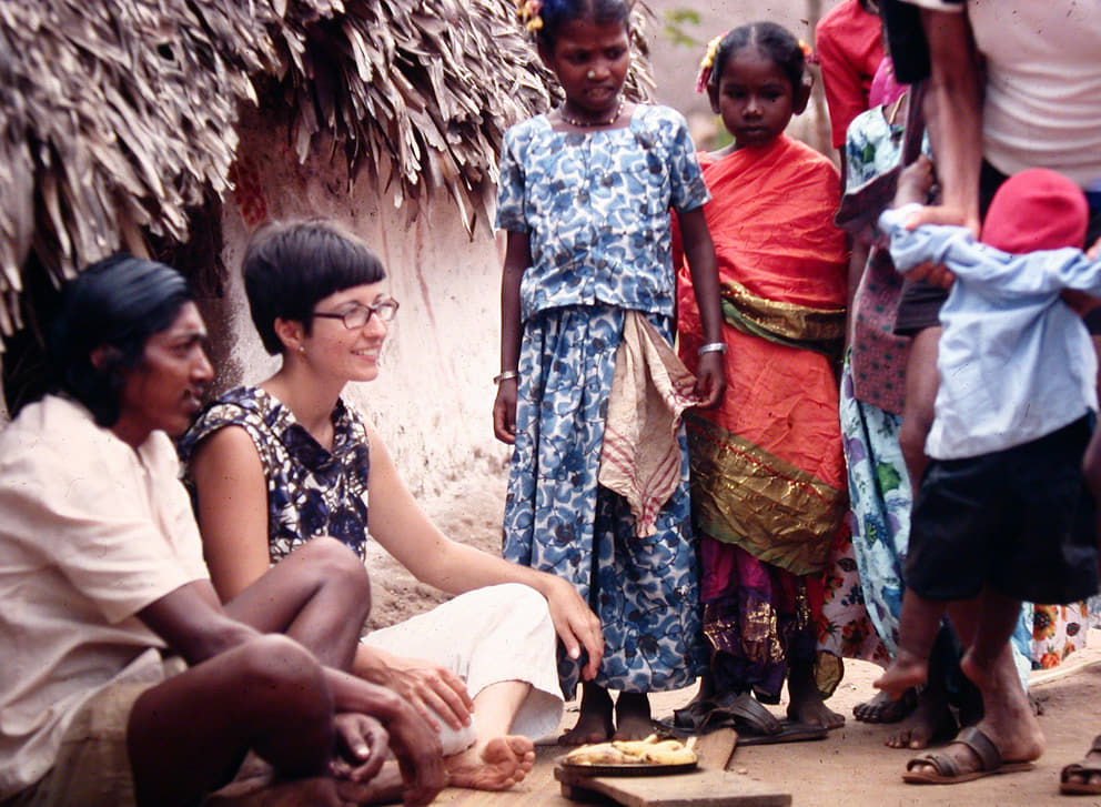An early Aurovilian enjoying hospitality in Kuilapalayam during Pongol, 1972